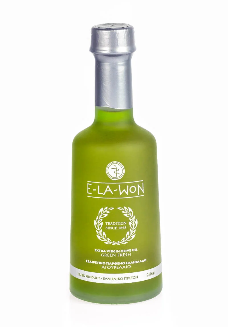 E-LA-WON Green Fresh Extra Virgin Olive Oil - A Greek masterpiece in a luxury box. Early-harvested Athinolia olives create a fruity, balanced flavor. Perfect for gourmets and gifting.