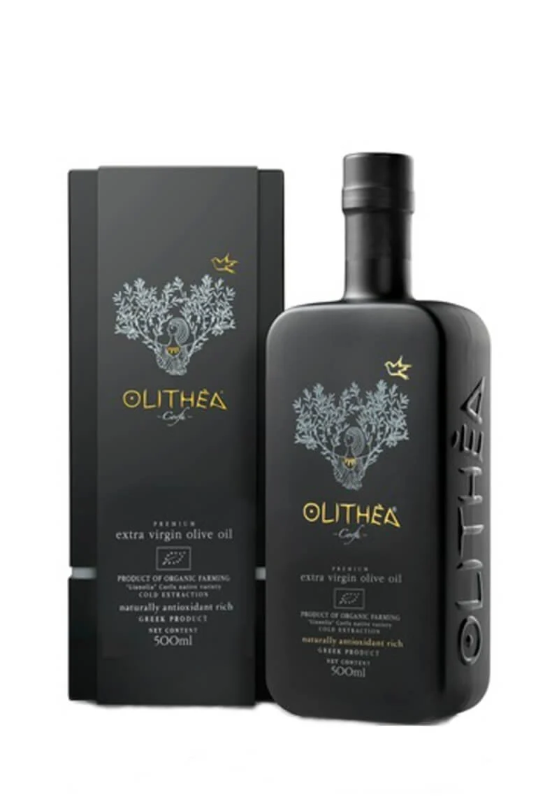 Olithea Bio-Olivenöl 500ml gift box: Reich an Polyphenolen, niedrige Säure. Höchste Qualität aus Korfu - Schutz für Blutfette. Von der Quelle bis zur Flasche.