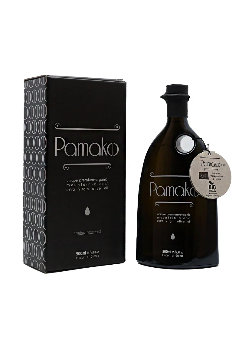 Pamako Blend Organic EVOO: Aromatic, award-winning blend with anti-inflammatory and cardioprotective benefits. From ancient Cretan olive groves.