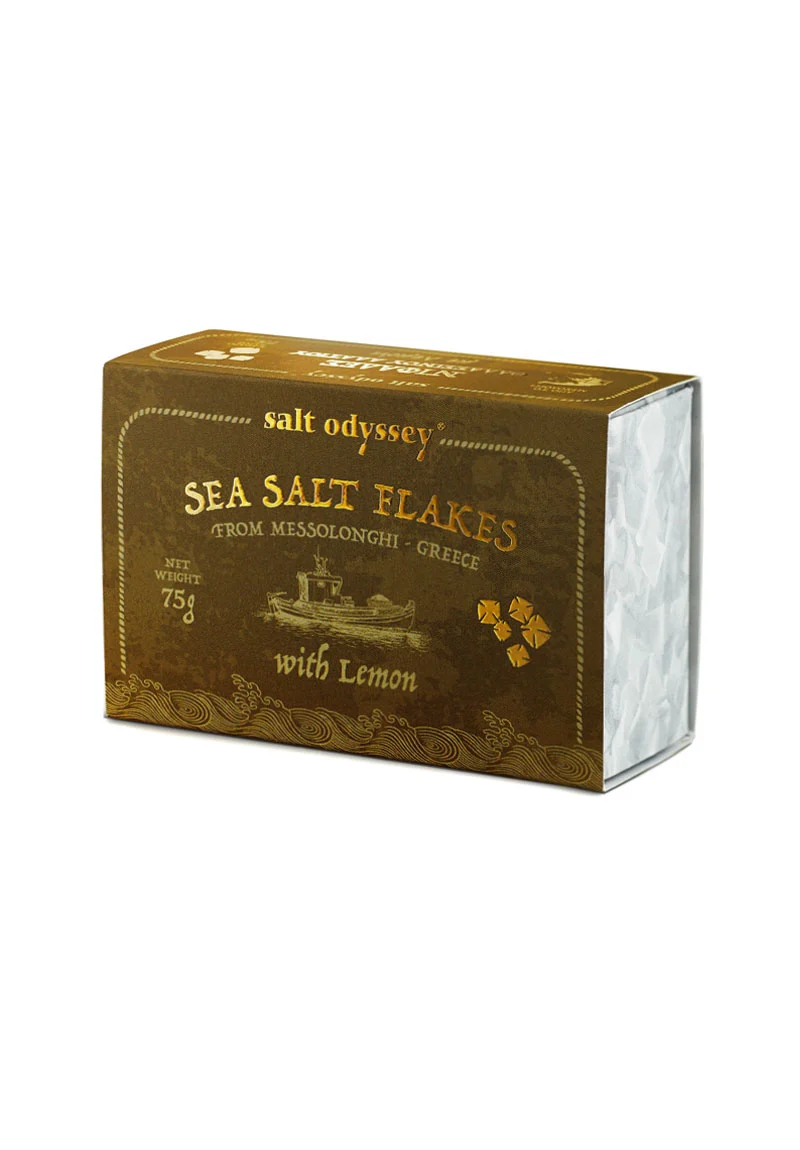 Salt Odyssey Sea Salt Flakes with Lemon - Pyramid-Shaped Finishing Salt with Lemon Zest - 75g