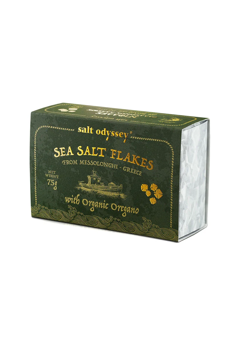 Salt Odyssey Sea Salt Flakes with Organic Oregano - Pyramid-Shaped Finishing Salt - 75g