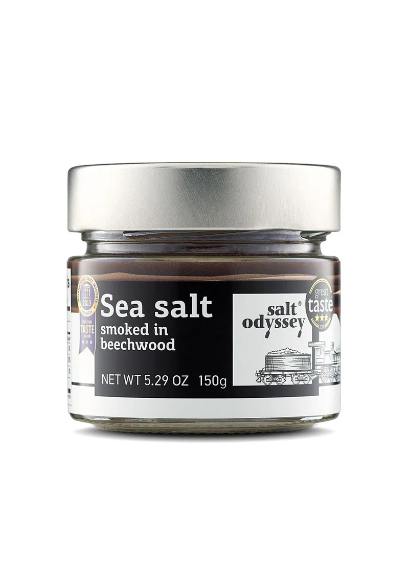 Salt Odyssey Geräuchertes Feines Meersalz - Preisgekröntes, Buchenholzgeräuchertes Meersalz - 150g